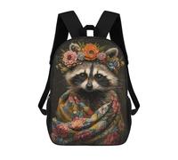 sinyumoney Raccoon with Flowers Children's School Backpack 3D Printed for Kids Travel Rucksacks Book Bags for Boys Elementary School Students 17inch