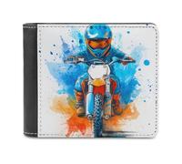 sinyumoney Racing Spirit Blue & Orange Rider 3D Print Men's Wallet Slots ID Window RFID Blocking Stylish Slots Note Section Leather Wallet 11.7cm*9.5cm