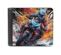 sinyumoney Racing Through Flames 3D Print Men's Wallet Card Slots Coin Leather RFID Banknote Compartments Wallets Youth Guys 11.7cm*9.5cm