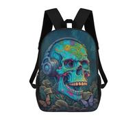 sinyumoney Rad Skull Music Headphones School Backpack School Bags for Girls Boys Backpack with Pocket Fashion School Bag Kids Backpack 17inch
