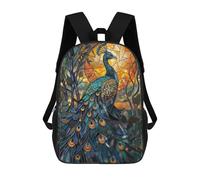 sinyumoney Radiant Stained Peacock Backpacks Kids School Backpack School Bag 3D Printed Fashion School Bags for Boys Elementary And Middle School Students 17inch