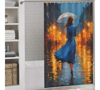 sinyumoney Rain And Amber - Walking Through The Memory Lights Anti-Mould Proof Resistant Fabric Polyester Shower Curtains Set with 12 Hooks for Bathtub Shower Stall 53.54x70.87Inch（136x180cm）