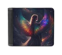 sinyumoney Rainbow Angel Wings in Space 3D Print PU Leather Men's Wallet Multiple Slots Leather RFID Stylish Durable Wallets Craftsmanship Gifts 11.7cm*9.5cm