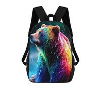 sinyumoney Rainbow Bear in The Rain Backpacks Kids Student Schoolbag,3D Printed Backpacks,Elementary And Middle School Students Backpacks for Boys Girls 17inch