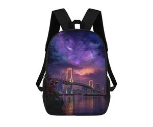 sinyumoney Rainbow Bridge Night Sky School Bags Fashion Stationery Backpack Waterproof Casual Daypacks for Men, Women & Teenage Boys 17inch