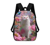 sinyumoney Rainbow Cat in Flower Garden Backpack School Bag Rucksack Casual Daypacks School Work Travel Bag for Teenage Girls Boys Women Men 17inch