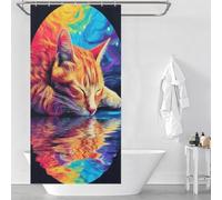 sinyumoney Rainbow Cat Reflection -1 Shower Curtains Mould Proof with Hooks Waterproof Fabric Shower Curtain with Hooks Bathtub 35.43x70.87Inch（90x180cm）