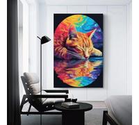 sinyumoney Rainbow Cat Reflection -1 Vintage Picture Modern Wall Artwork Decor Living Room for Wall Decor Gifts Women Men 16x24inch(40x60cm)