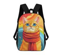 sinyumoney Rainbow Cat Scarf Art Print School Backpack Business Laptop Rucksack Bag Unisex Casual Daypack for Men, Women & Teenage Boys 17inch
