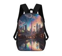 sinyumoney Rainbow Cityscape Reflections Kids Backpack,School Backpack Kids School Bag 3D Printed Cartoon Large Capacity Backpack for Kids Boys And Girls 17inch