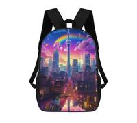 sinyumoney Rainbow Cityscape with Tower Fashion Student School Backpack Suitable for Boys Girls Kids Casual Outdoor Travel Essential Daypack 17inch