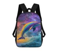 sinyumoney Rainbow Dolphin Ocean Wave Art Print Backpacks 3D Printed 17inch Kids School Backpack Outdoor Casual Daypack Casual Travel Bags for Middle School Students