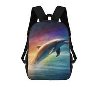 sinyumoney Rainbow Dolphin Splash School Bags Lightweight Schoolbag Dayback Bookbag College for Boys/Girls/Teenagers 17inch