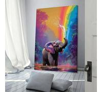 sinyumoney Rainbow Elephant in Paradise Art Canvas Paintings On The Wall Art Posters And Prints Hand to Hand Art Pictures Poster Home Decor20x30inch(50x75cm)