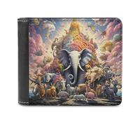 sinyumoney Rainbow Elephant Kingdom 3D Print PU Men's Leather Wallet Safe Protection Card RFID Blocking Leather Wallet 11.7cm*9.5cm