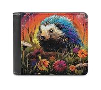 sinyumoney Rainbow Hedgehog Garden 3D Print PU Leather Wallet Coin Pocket ID Leather RFID Banknote Compartments Purse Youth Guys 11.7cm*9.5cm