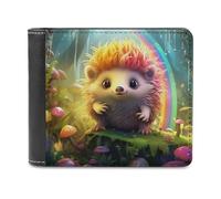 sinyumoney Rainbow Hedgehog in Fantasy Forest 3D Print PU Leather Men's Wallet Card Slots Coin Soft Convenient Purse Craftsmanship Gifts 11.7cm*9.5cm