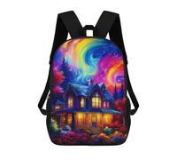 sinyumoney Rainbow House in Fantasy Forest 3D Printed School Bag Children's School Backpack Schoolbags Travel Backpacks Casual Fashion Bag for Kids School Students 17inch