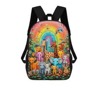 sinyumoney Rainbow Jungle Parade 3D Printed School Bag Children's School Backpack Schoolbags Travel Backpacks Casual Fashion Bag for Kids School Students 17inch
