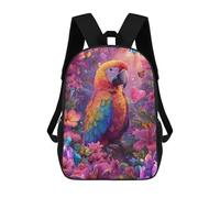 sinyumoney Rainbow Macaw in Enchanted Garden Backpack School Daypacks Business Backpack Water Resistant Bookbag for Boys/Girls/Teenagers 17inch