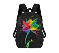 sinyumoney Rainbow Paint Flower on Black Background School Bags Secondary Causal Travel High School Bags for School/Work/Travel 17inch