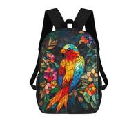 sinyumoney Rainbow Parrot Stained Glass Panel School Backpack High Secondary School Bags Casual Backpack for Girl, Teen Girls 17inch