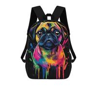 sinyumoney Rainbow Pug School Backpack for Girls Backpack Water Repellent Casual Daypack Lightweight Rucksack Boy Girl School Backpack 17inch
