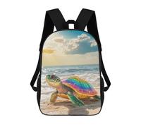 sinyumoney Rainbow Sea Turtle on Beach School Bag Backpack Teen Schoolbag 3D Printing Adjustable Schoolbag Fashion Pocket Bag for Kids Boys Girls Students And Teenagers Fans 17inch