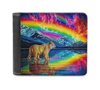sinyumoney Rainbow Tiger Reflection 3D Print PU Leather Men's Wallet Credit Card Slots Leather Compartments Fashion Slim Leather Wallet 11.7cm*9.5cm