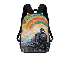 sinyumoney Rainbow Train Journey Backpack School Daypacks Business Backpack Water Resistant Bookbag for Camping Outdoor Adventures And Daily Travel 17inch