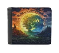 sinyumoney Rainbow Tree Under A Giant Moon 3D Print PU Leather Wallet Multiple Slots Banknote Compartments Soft Convenient Wallets Gifts 11.7cm*9.5cm