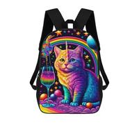 sinyumoney Rainbow Unicorn Cat Fantasy 17inch School Bag 3D Printed Children's School Backpack Casual Fashion Travel Backpacks for Kids School Students