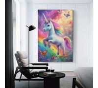 sinyumoney Rainbow Unicorn with Butterflies Wall Pictures Living Room for Rustic Bath Decor Large Canvas Wall Art for Living Room 24x36inch(60x90cm)