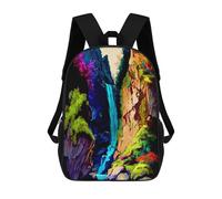 sinyumoney Rainbow Waterfall in Fantasy Forest 3D Printed Children's School Backpack for Kids High Capacity Travel Rucksacks Book Bags Kids School Bag Back Pack 17inch