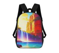 sinyumoney Rainbow Waterfall Landscape Children's Backpack, 3D Printed School Backpack, Backpack for Boys Girls, Adjustable School Bag for Primary School 17inch