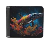 sinyumoney Rainbow Whale in Coral Reef 3D Print Men's Wallet Multiple Slots Banknote Compartments Soft Convenient Purse Youth Guys 11.7cm*9.5cm