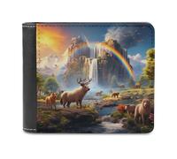 sinyumoney Rainbow Wildlife Paradise -2 3D Print Clutch Purse Use Holds Bills RFID Blocking Stylish Banknote Compartments Men's Wallets Youth Guys 11.7cm*9.5cm