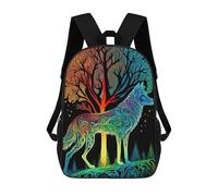 sinyumoney Rainbow Wolf And Trees Artwork Kids Children School Backpack Bookbags Casual Travel Rucksack Boys Girls Large Capacity Daypack 17inch