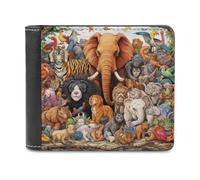 sinyumoney Rainbow Zoo Gathering 3D Print PU Leather Wallet Coin Pocket ID Leather RFID Banknote Compartments Purse Youth Guys 11.7cm*9.5cm