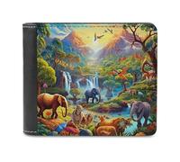 sinyumoney Rainforest Paradise with Elephants 3D Print PU Leather Wallet Credit Card Slots Minimalist Style Leather Wallet Craftsmanship Gifts 11.7cm*9.5cm