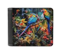 sinyumoney Rainforest Parrots in Bloom 3D Print PU Leather Wallet Credit Card Cash Id Holder Leather Compartments Leather Wallet Youth Guys 11.7cm*9.5cm