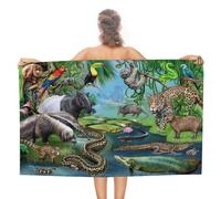 sinyumoney Rainforest Wildlife Compilation Basics Towel Set Highly Absorbent Quick Beach Towel Bath And Pool 130cm*80cm