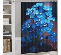 sinyumoney Rainy Blue Flower Quick Drying Proof Resistant Bathroom Curtains Modern Art for Bathroom Bathtub Apartment Decor 64.17x70.87Inch（163x180cm）