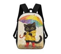sinyumoney Rainy Day Cat Adventure Backpacks 3D Printed School Bag Casual Kids Fashion School Bag for Boys Middle School Students School 17inch