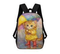 sinyumoney Rainy Day Kitten-10 Kids Backpacks Children Bag,Anime Bag,Large Capacity Kids Backpack, 3D Printed Children's,Student Schoolbag,Kids Boys Girls School Bag 17inch