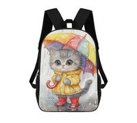 sinyumoney Rainy Day Kitten-18 Rucksacks 3D Printed Children 17inch Backpacks Fashion Casual Daypack Travel Bags Outdoor Casual Daypack for Boy And Girl