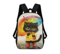 sinyumoney Rainy Day Kitten with Umbrella-3 Kids Children School Backpack 17 Inch Bookbags Casual Travel Rucksack Boys Girls Large Capacity Daypack 17inch