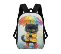 sinyumoney Rainy Day Kitten with Umbrella 3D Printed 17inch School Bag Children's School Backpack Travel Backpacks Casual Fashion Bag for Kids School Students