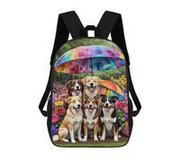 sinyumoney Rainy Day Pups in Flowers Kids Backpack 17 Inch School Bag 3D Printed Cartoon School Backpacks for Boys And Teenager School Students