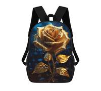 sinyumoney Rainy Golden Rose Flower School Backpack 3D Printed Children's 17inch Backpacks Bag Bookbag for Kids Boy Girl Book Bags Kids School Bag Travel Rucksacks